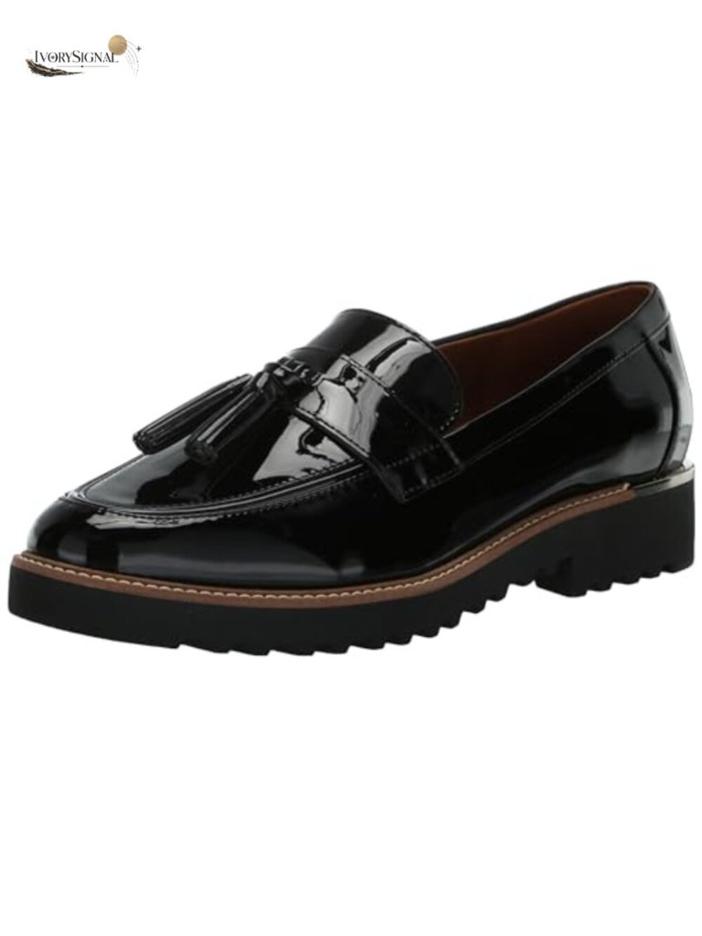 Chunky Lug Sole Slip-On Loafers with Tassel Faux Leather
